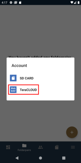 Select your TeraCLOUD account