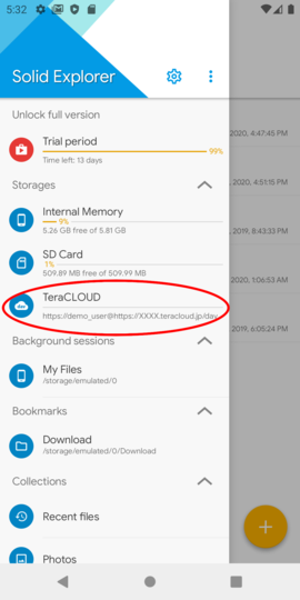 Select the configured TeraCLOUD account