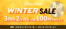 キャンペーン/★TeraCLOUD Winter Sale 2020★3TBプラン2ヶ月間月額100円！